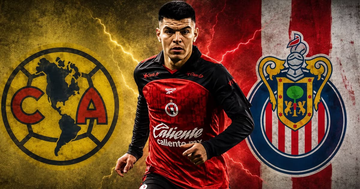 Iván Tona entre escudos de América y Chivas.