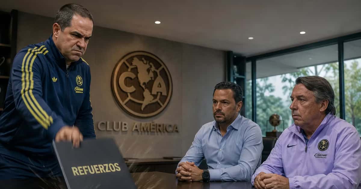 André Jardine en las oficinas del América junto a Santiago Baños y Emilio Azcárraga.