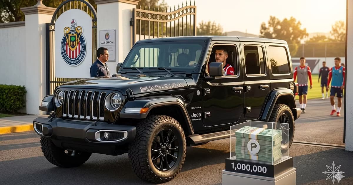 Ángel Sepúlveda llegó a la concentración de Chivas a bordo de una Jeep Wrangler Sahara que supera el millón de pesos.