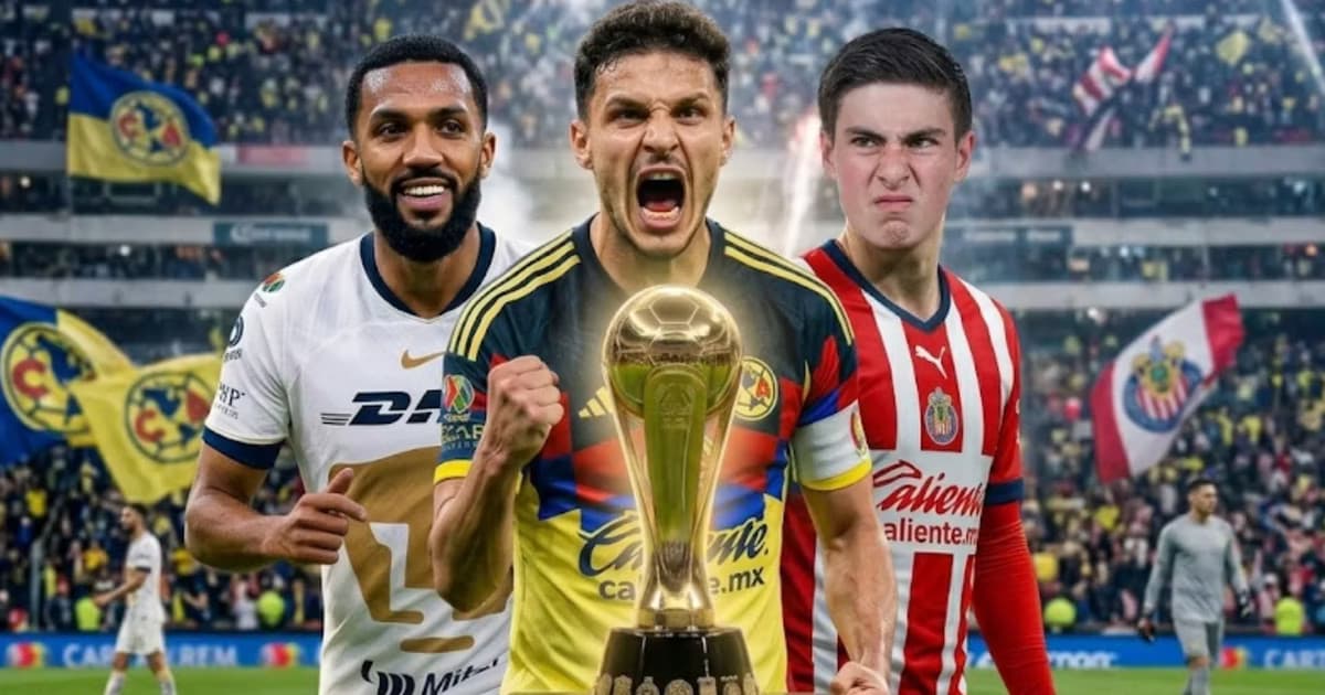 Raphael Veiga, Juninho Vieira y Hormiga Gonzalez junto al trofeo de la Liga MX