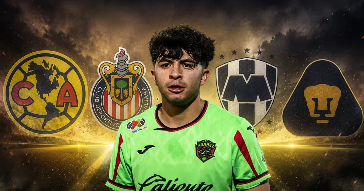 Denzell García junto a escudos de equipos mexicanos.