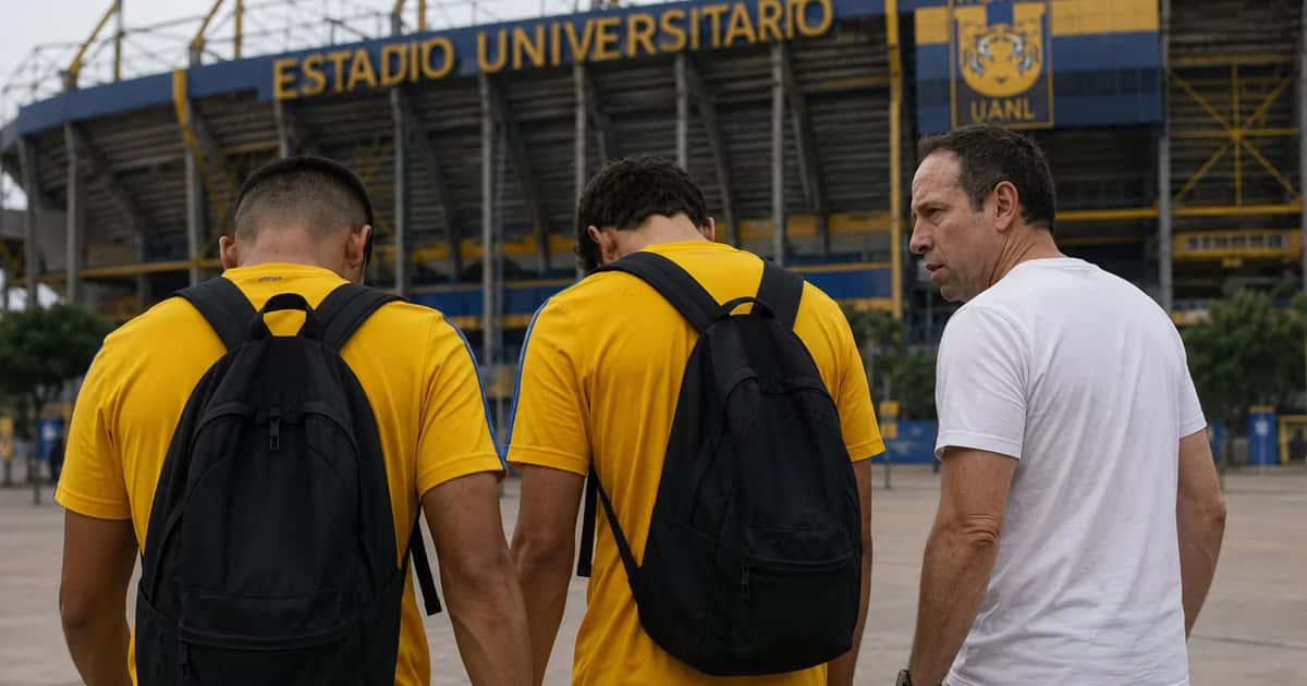Dos jugadores de Tigres y Gerardo Torrado.