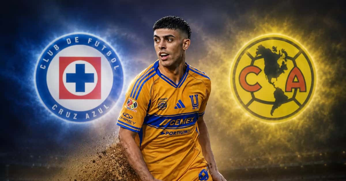 Juan Brunetta y escudos de Cruz Azul y América.