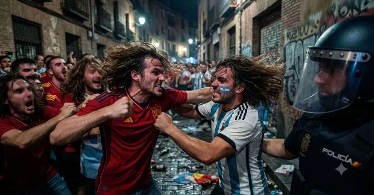 Aficionados de España y Argentina se enfrentaron en la estación de Sol después de la final del Mundial.