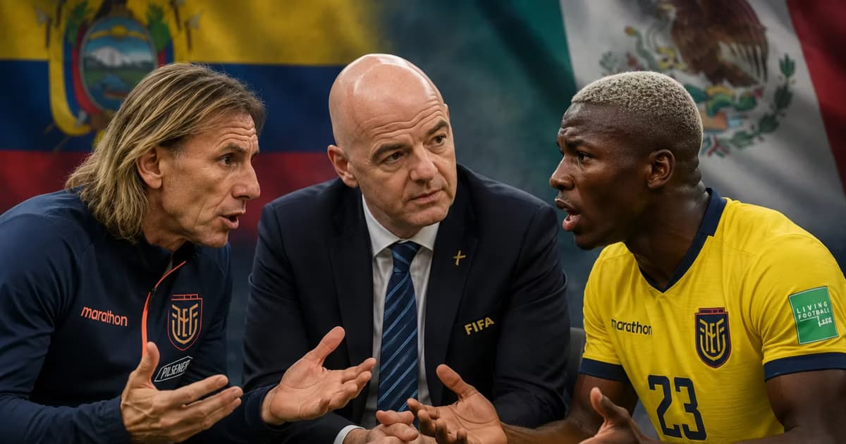 Sebastián Beccacece, Moisés Caicedo y Gianni Infantino.