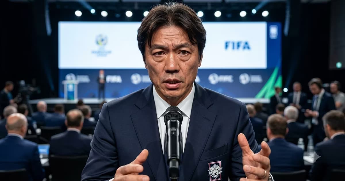 Ex DT de Corea del Sur Hong Myung-bo, en medio de un congreso