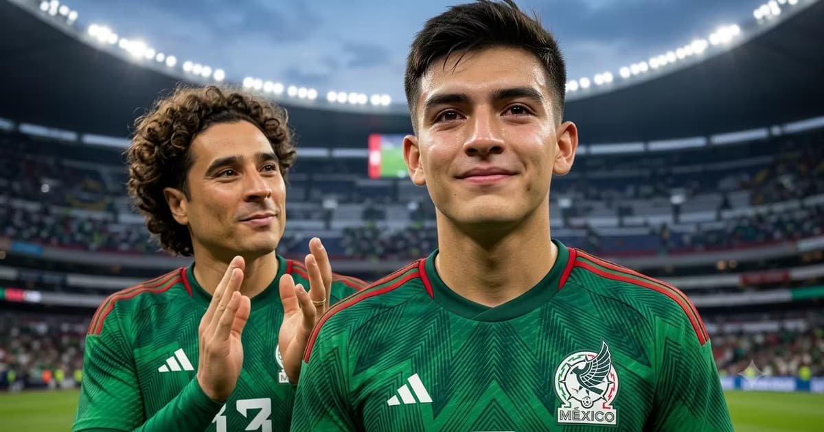 Gilberto Mora siendo aplaudido por Guillermo Ochoa