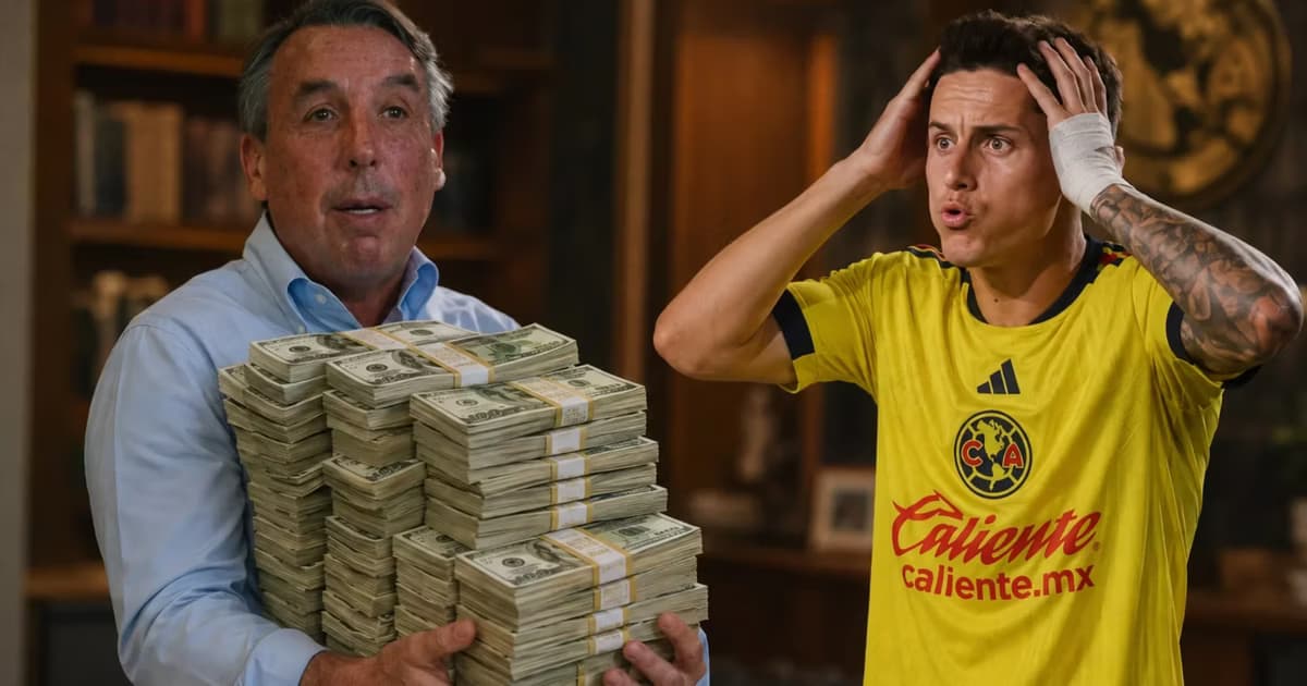 Emilio Azcárraga llevando una pila de dólares y Brian Rodríguez sorprendido.