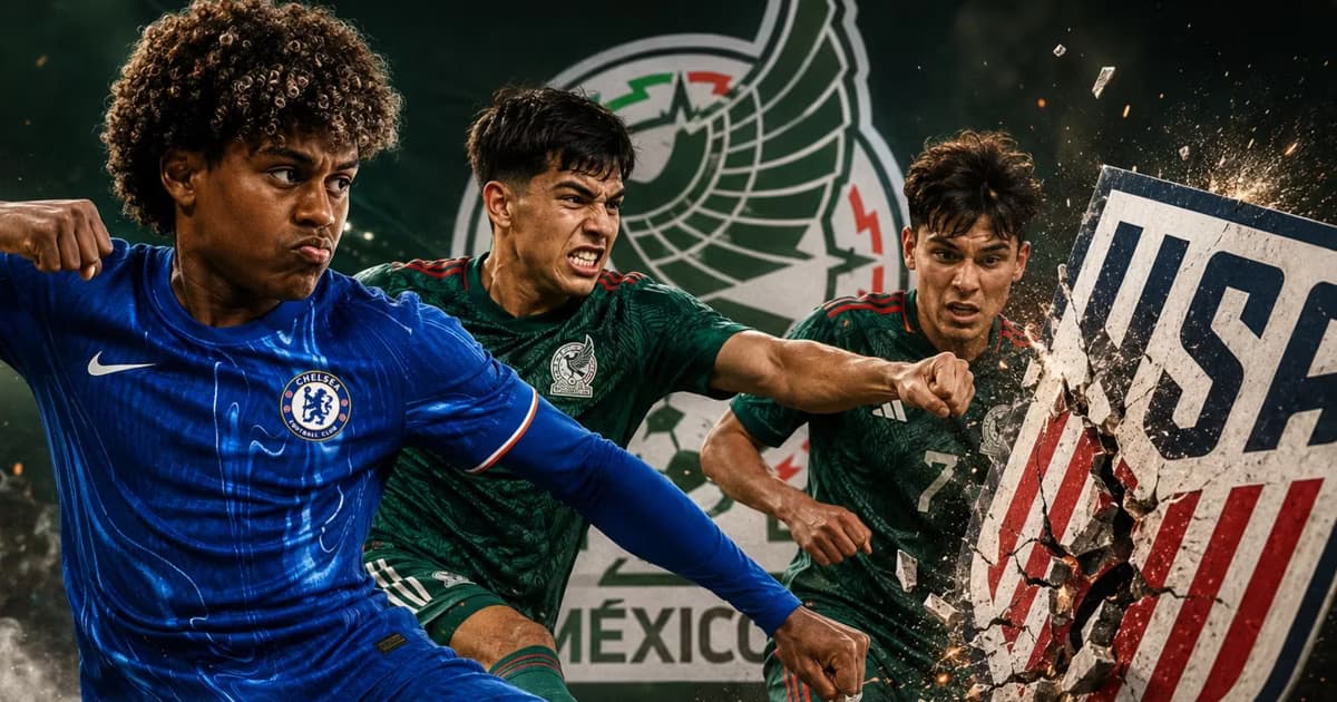 Benji Flowers y otros jugadores mexicoamericanos golpeando el escudo del USMNT.