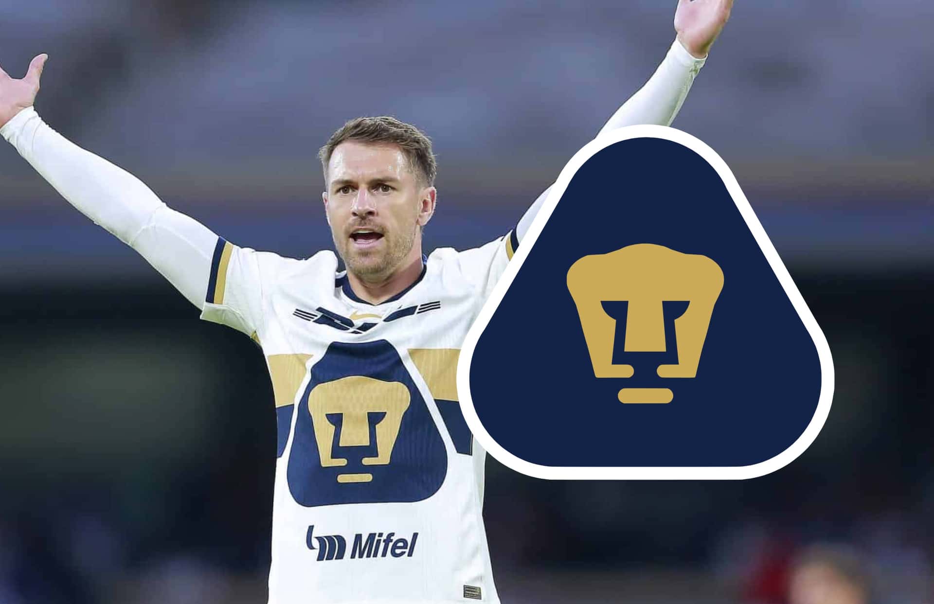 Aaron Ramsey y escudo de Pumas/ Foto '365scores México.