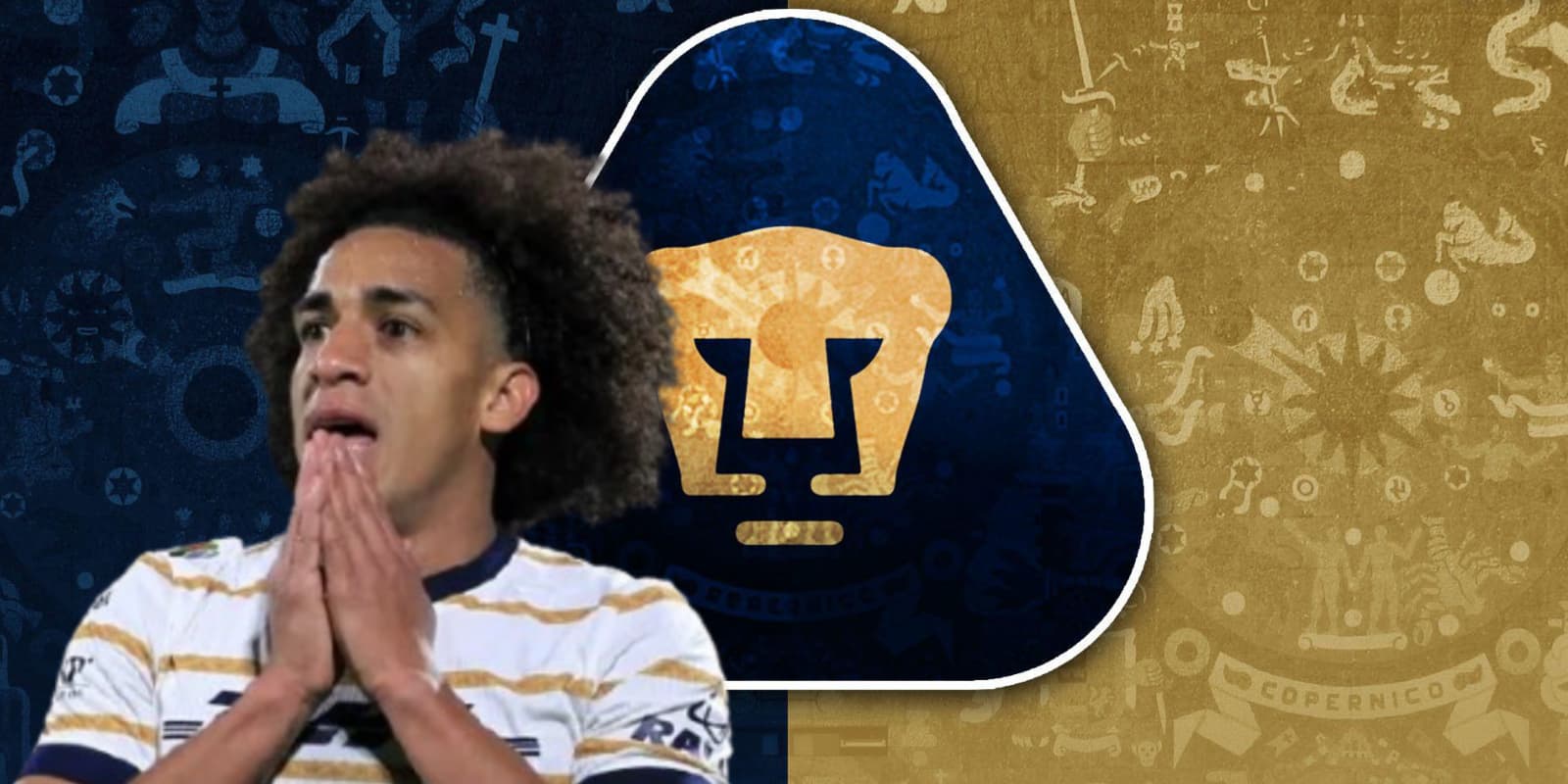 Adalberto Carrasquilla junto al escudo de Pumas / FOTO TVN