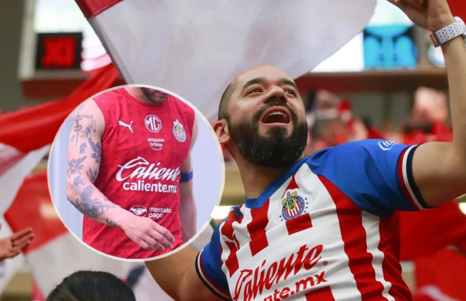 Afición de Chivas y jugador/Foto Rebaño Pasión.