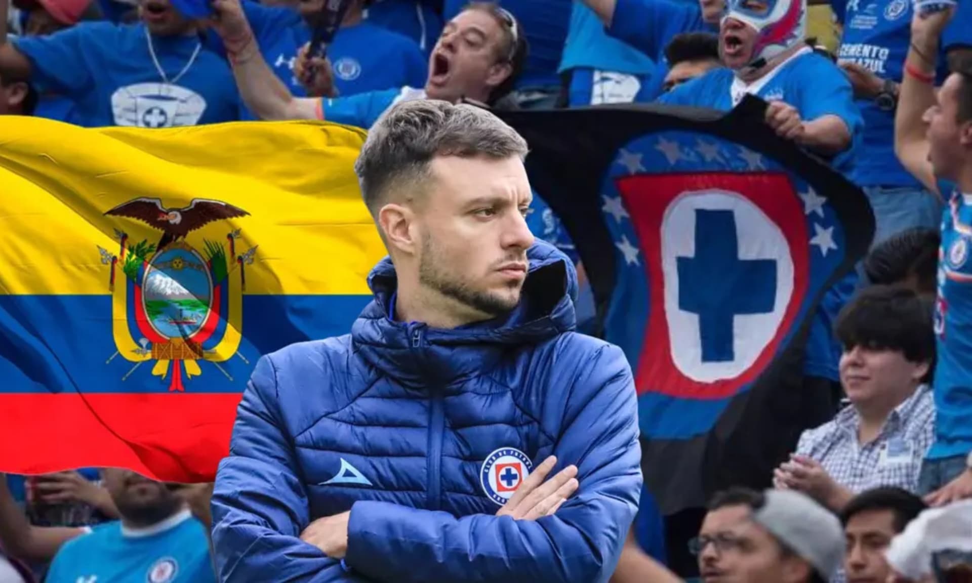 Aficionados de Cruz Azul en su estadio, al frente Martín Anselmi (Fuente: Máquina Celeste)