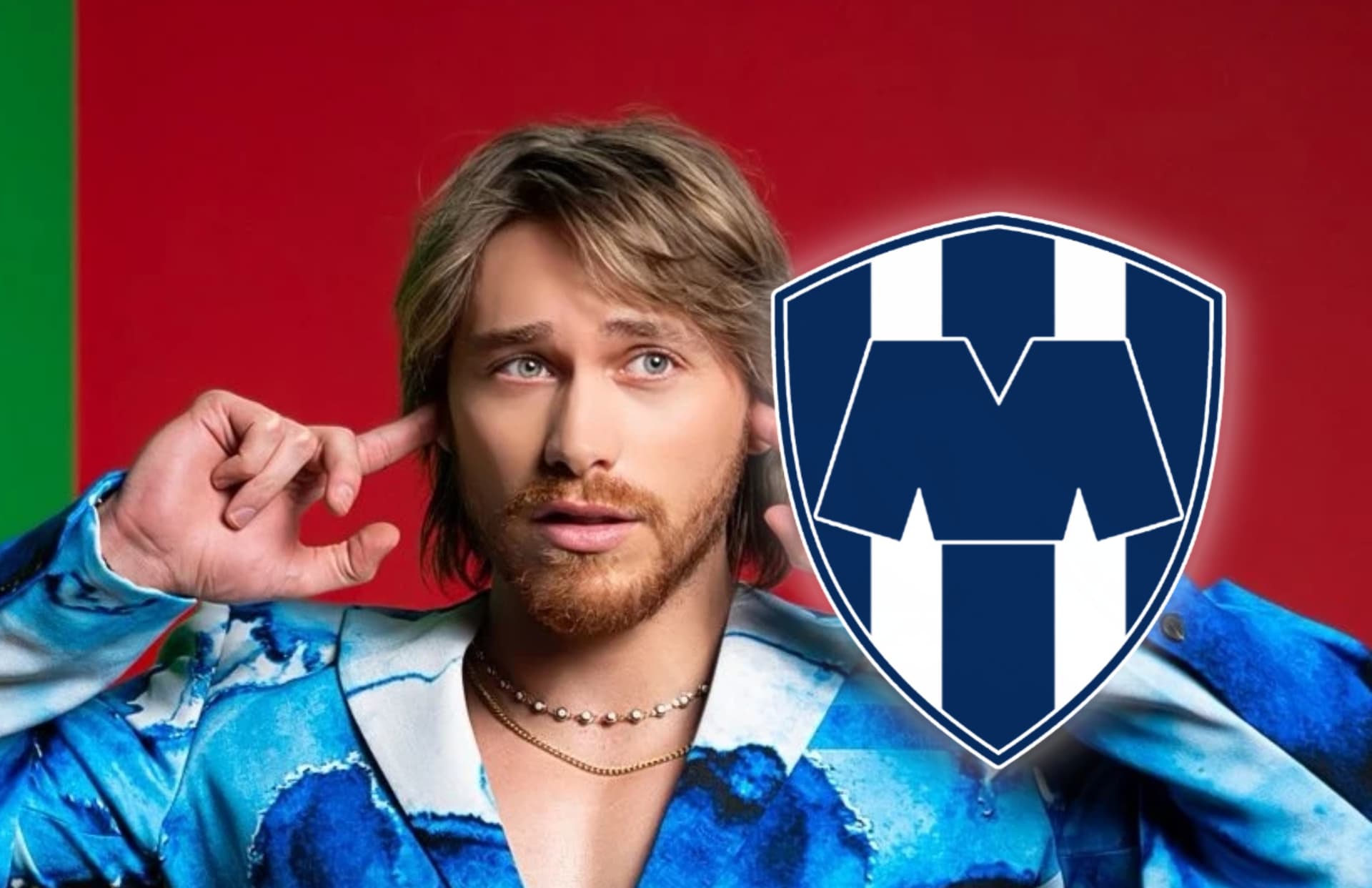 Aldo de Nigris y escudo de Rayados/Foto Big Brother.
