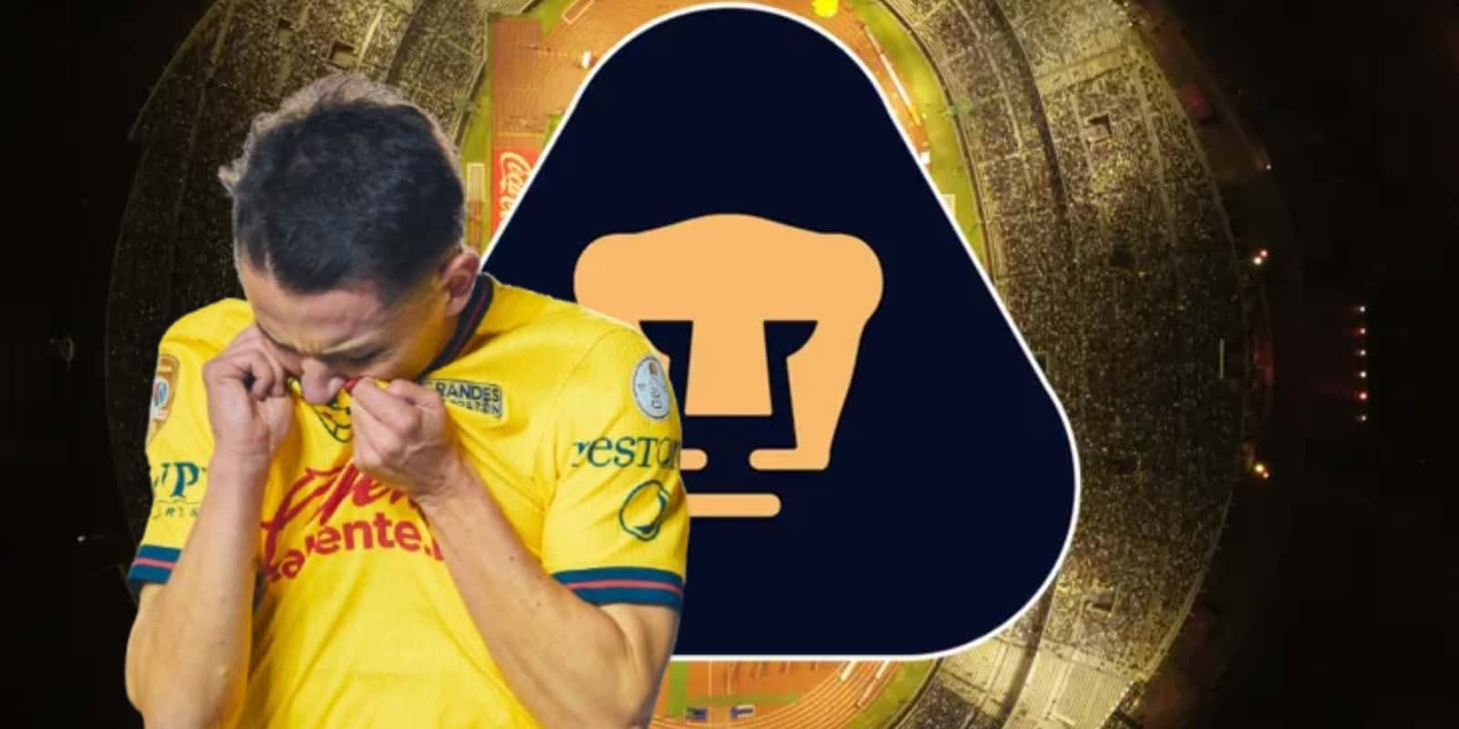 Álvaro Fidalgo junto al escudo de Pumas / FOTO X