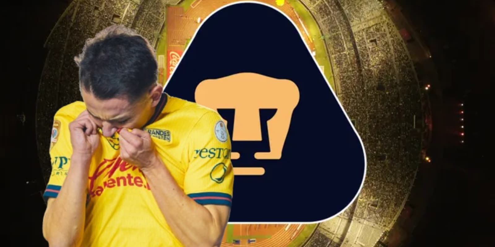 Álvaro Fidalgo junto al escudo de Pumas / FOTO X
