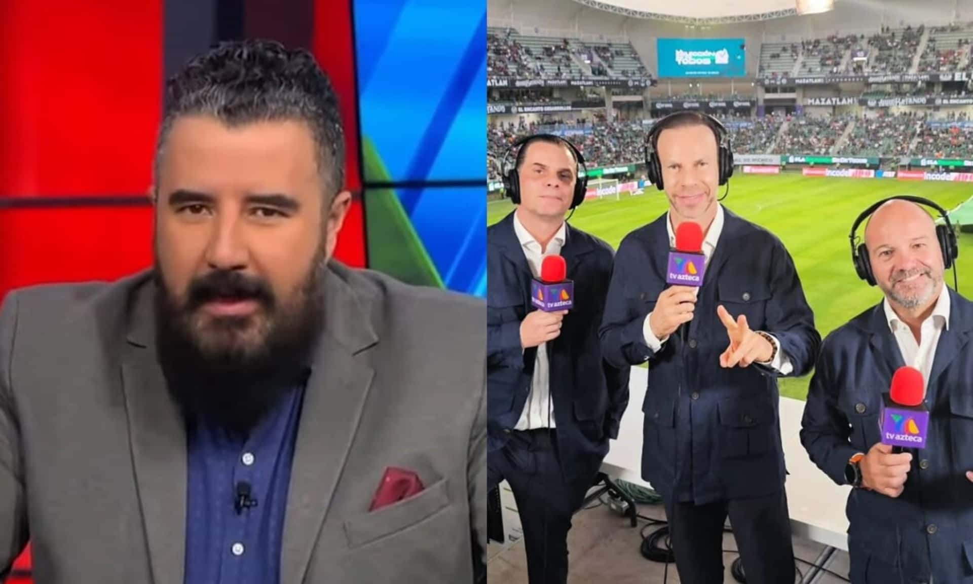 Alvaro Morales en estudio, mientras Christian Martinoli narra en el estadio Kraken: (Fuente: ESPN y Azteca)