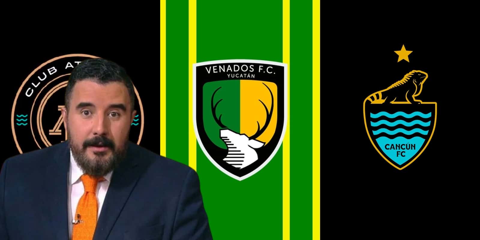 Álvaro Morales junto a los escudos de Club Atlético la Paz, Venados y Cancún FC / FOTO X