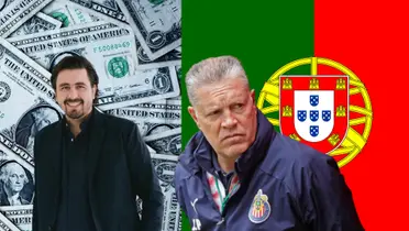Amaury frente a los dólares y Peláez frente a la bandera de Portugal