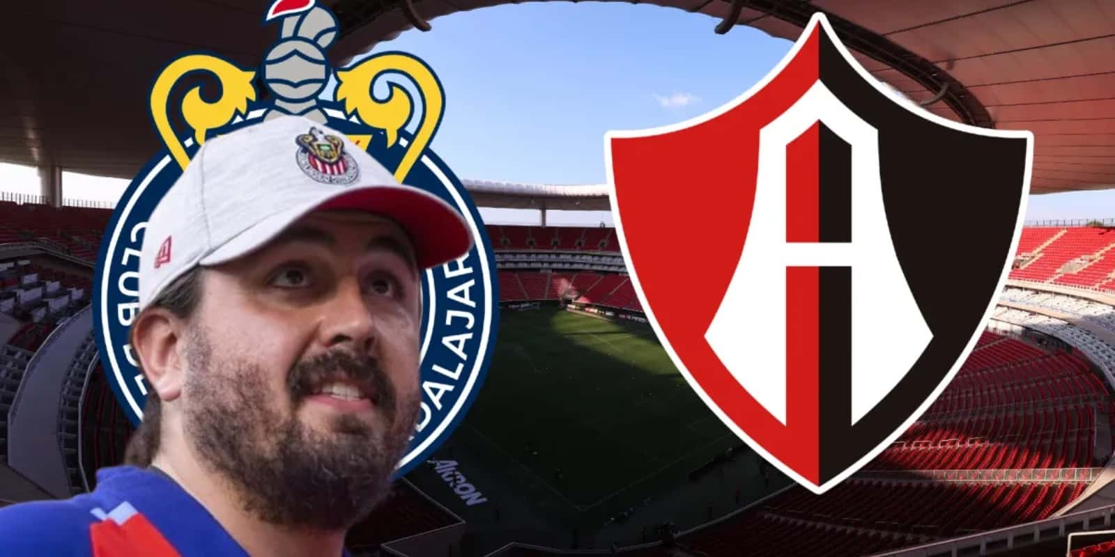 Amaury Vergara junto a los escudos de Chivas y Atlas / FOTO TUDN