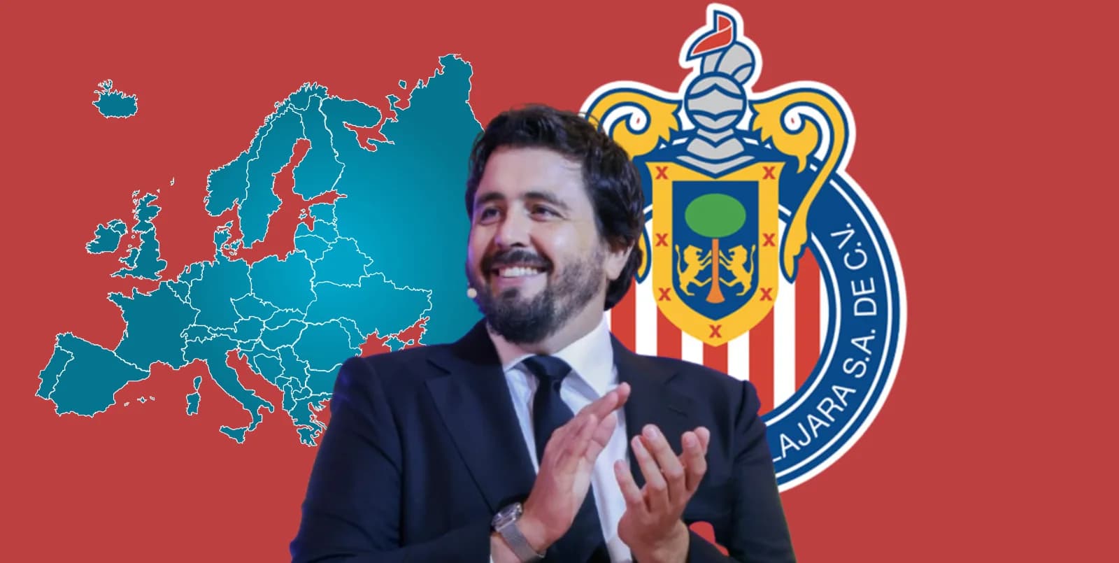 Amaury Vergara junto al escudo de Chivas / FOTO FACEBOOK