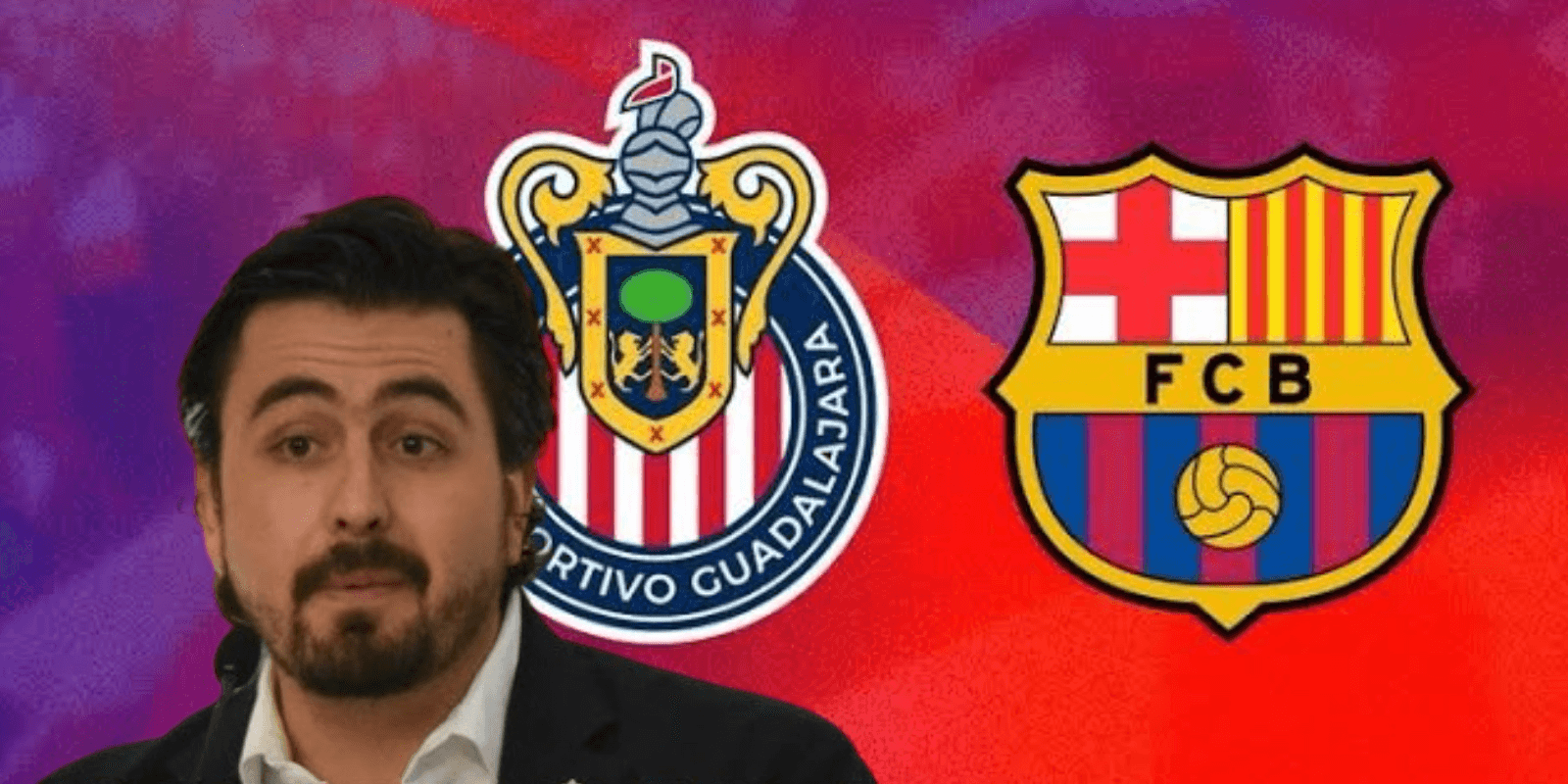Amaury Vergara junto al escudo de Chivas y FC Barcelona / FOTO YOUTUBE