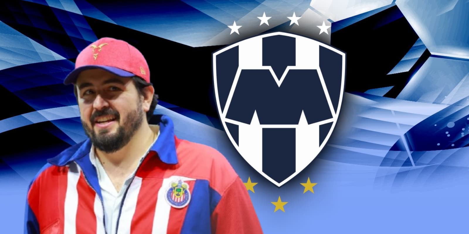 Amaury Vergara junto al escudo de Rayados / FOTO YAHOO NOTICIAS