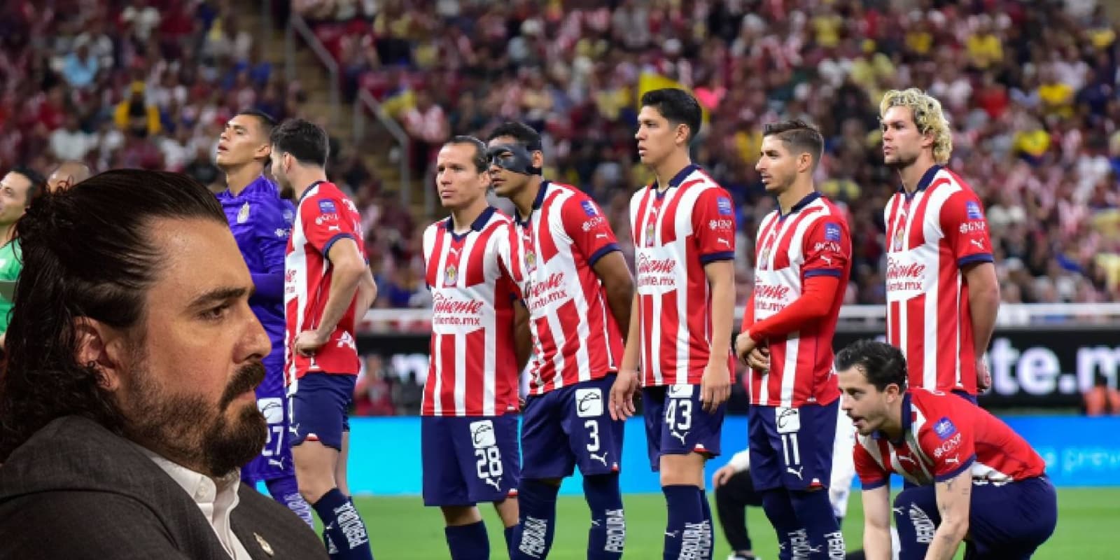 Amaury Vergara y jugadores de Chivas / FOTO TV Azteca