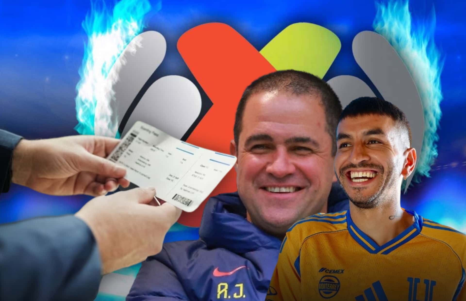 André Jardine riendo, Ángel Correa y ticket de avión/ Foto Marca.