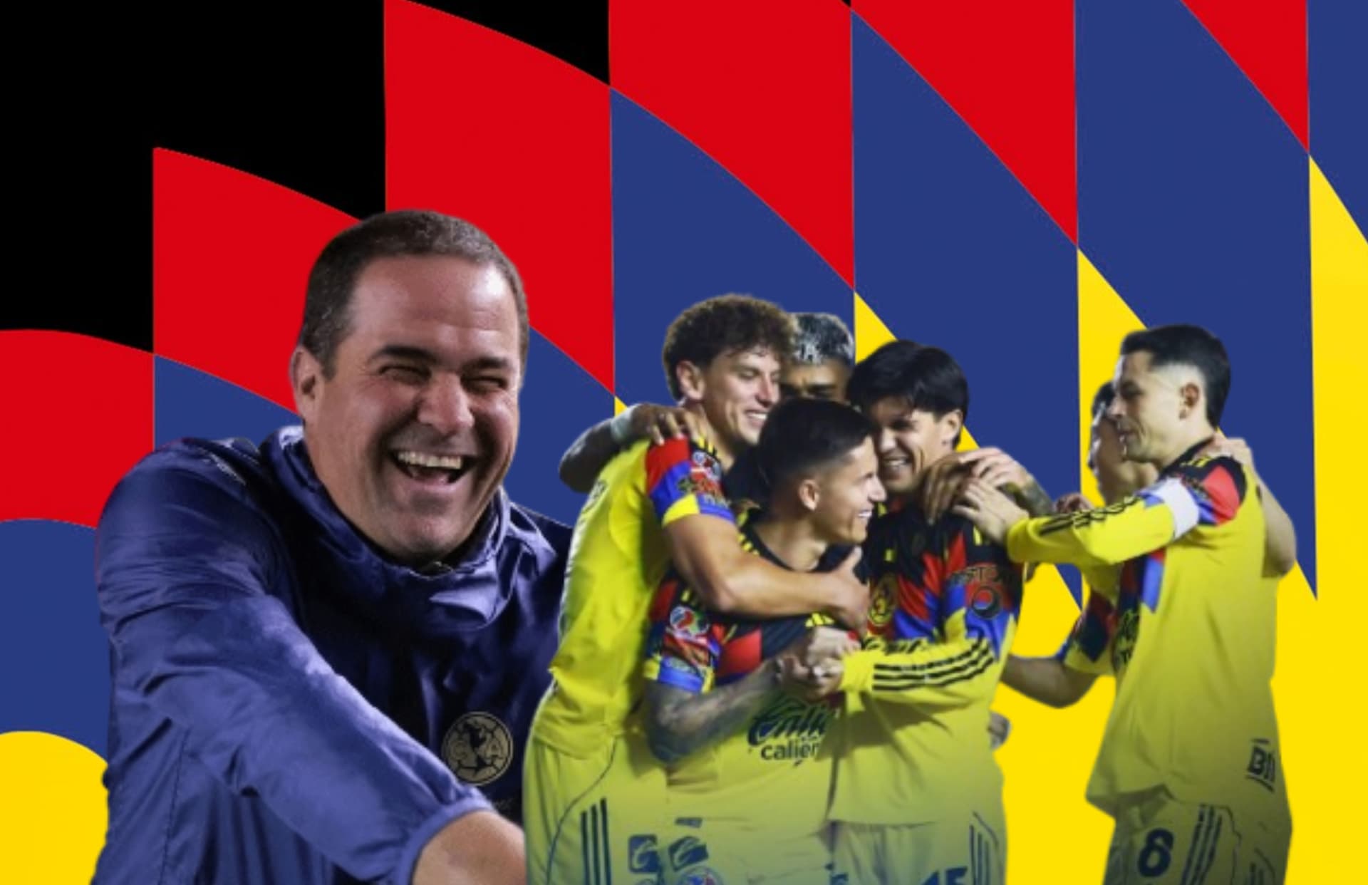 André Jardine riendo y jugadores celebrando/ Foto Club América.