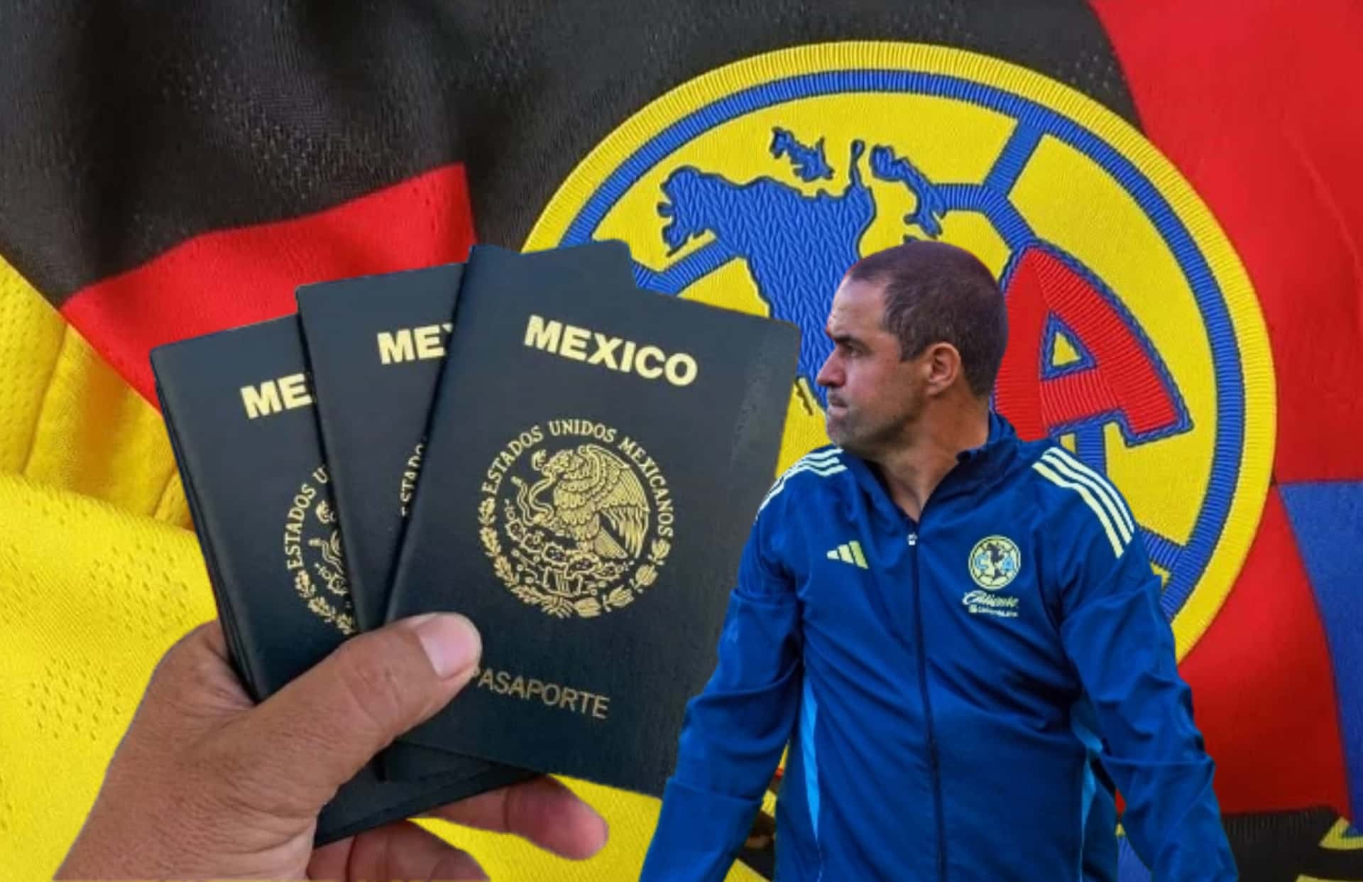 André Jardine y pasaporte en mano/ Foto Club América.