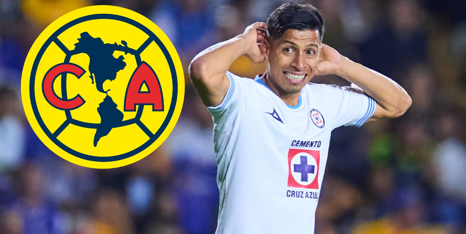 Ángel Sepúlveda junto al escudo del América / FOTO ESTO