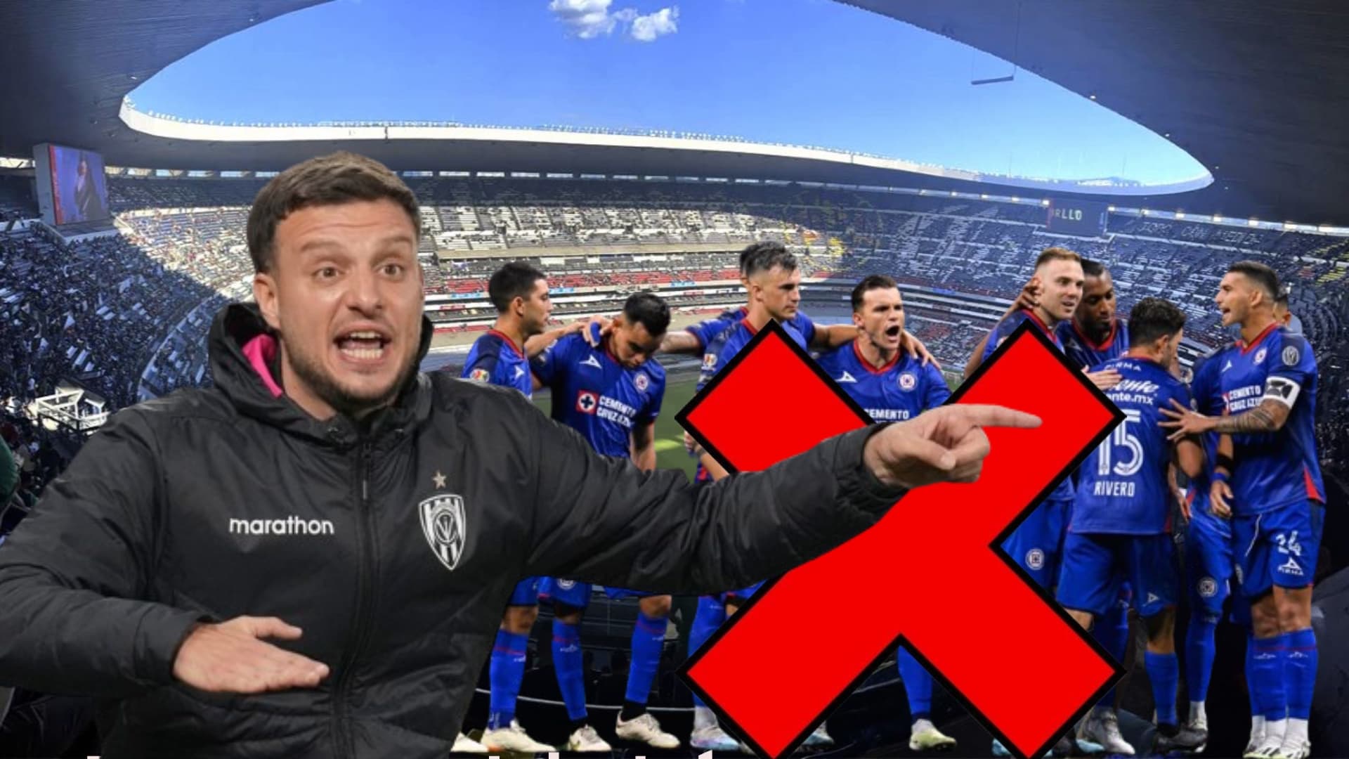 Anselmi, con el equipo de Cruz Azul, Estadio Azteca