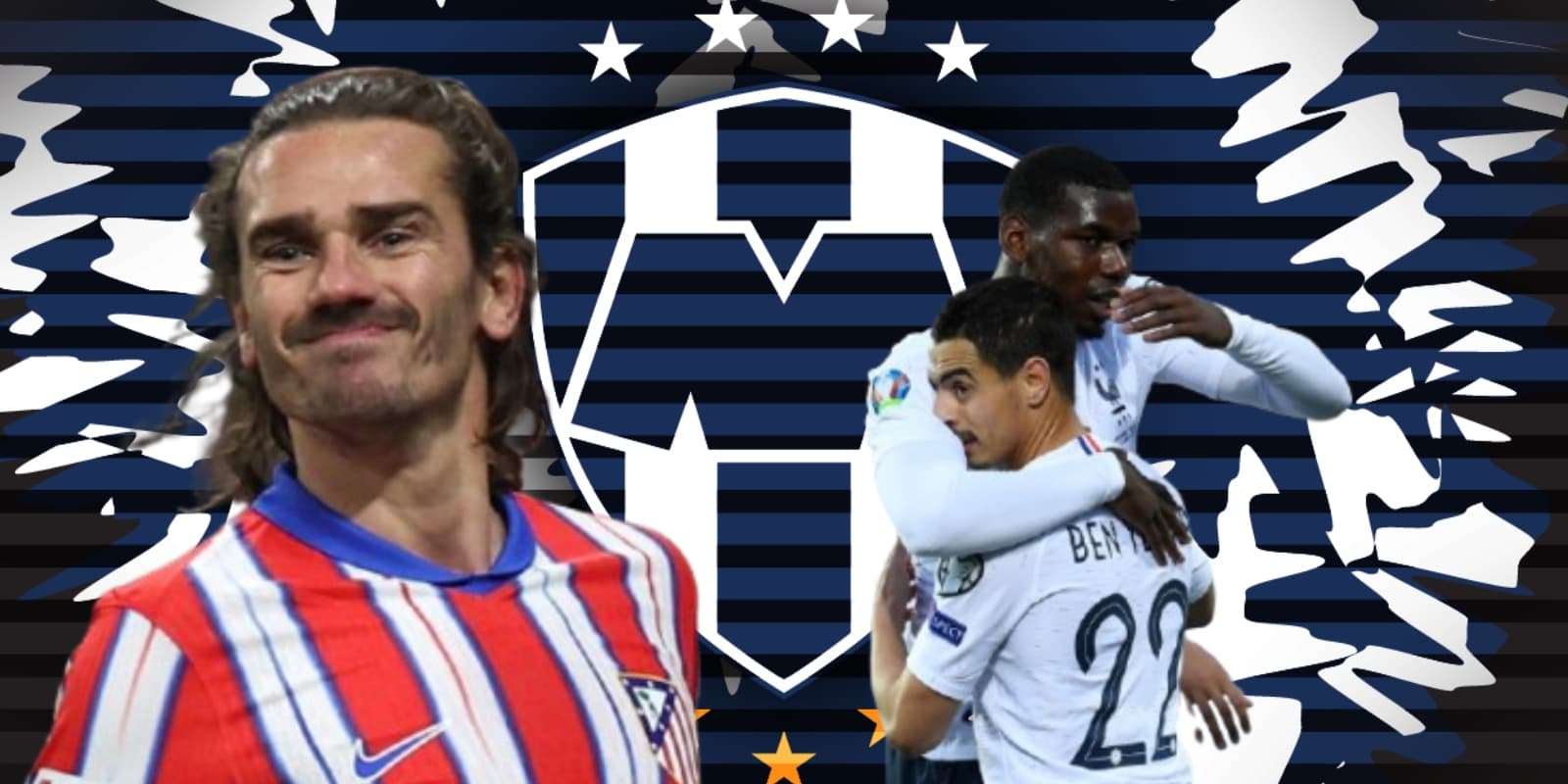 Antoine Griezmann junto al escudo de Rayados / FOTO INSTAGRAM