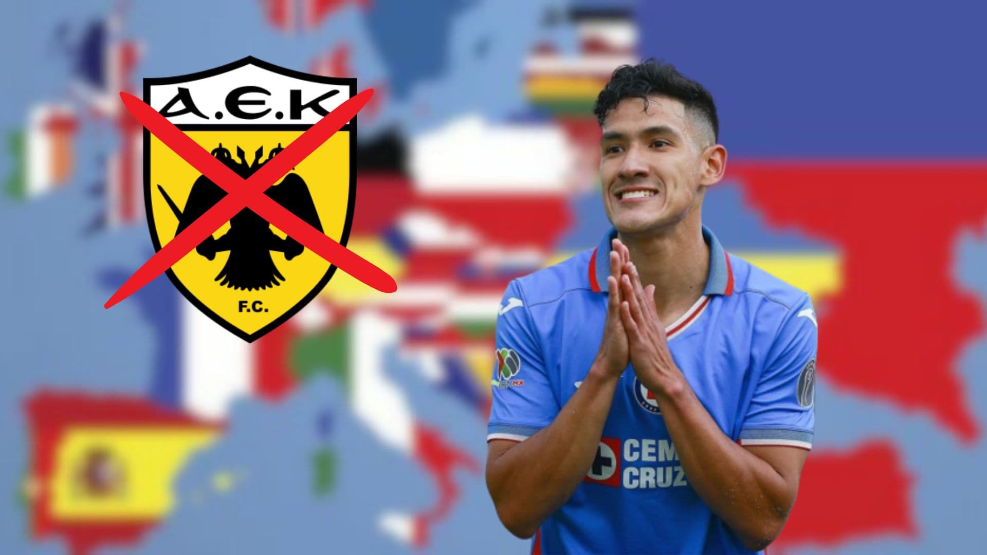 Antuna en el viejo continente y el escudo del AEK (Fuente: 123RF)