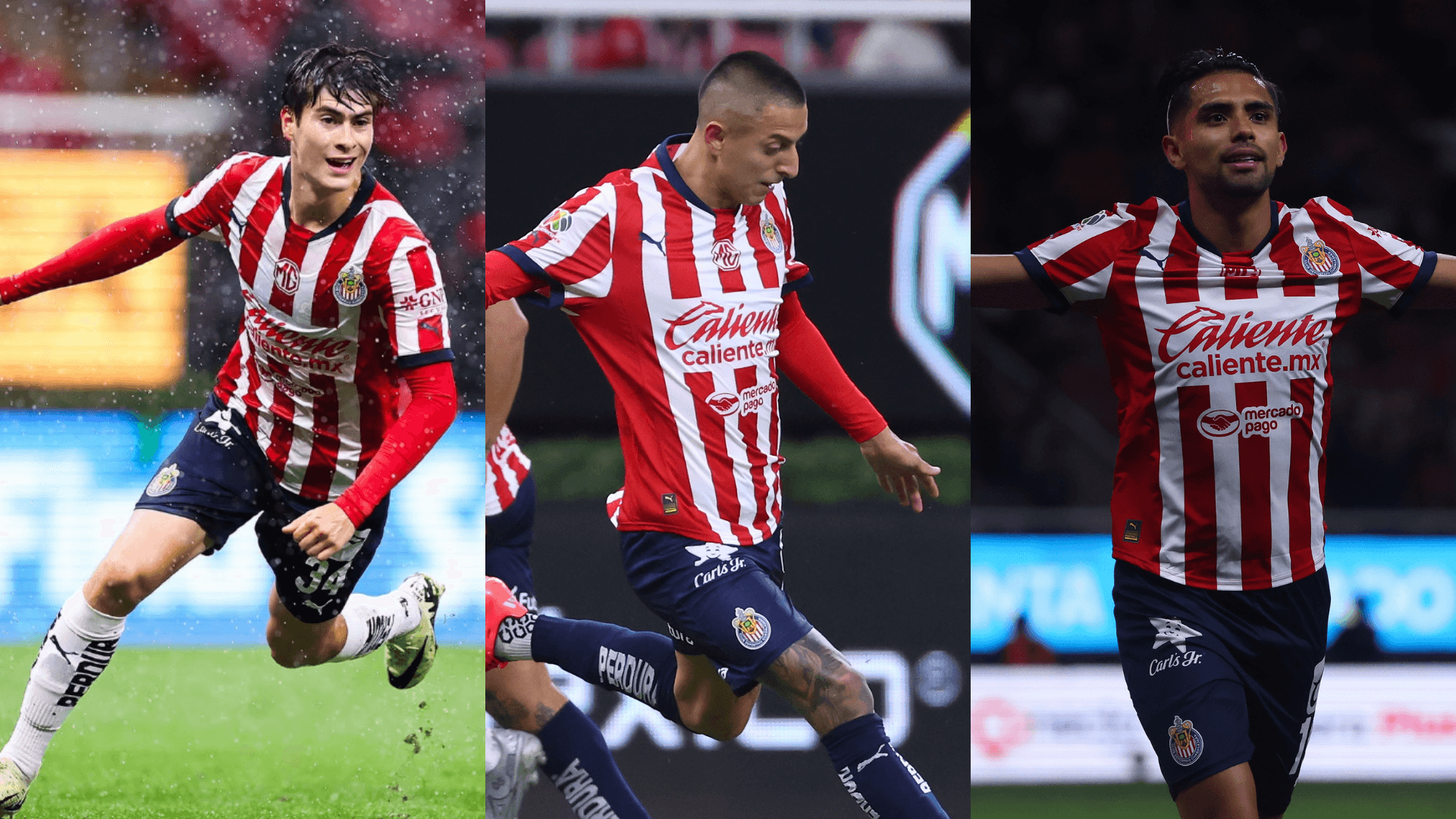 Armando González, Alvarado y Marín. | Foto: X oficial de Chivas e IG oficial de González