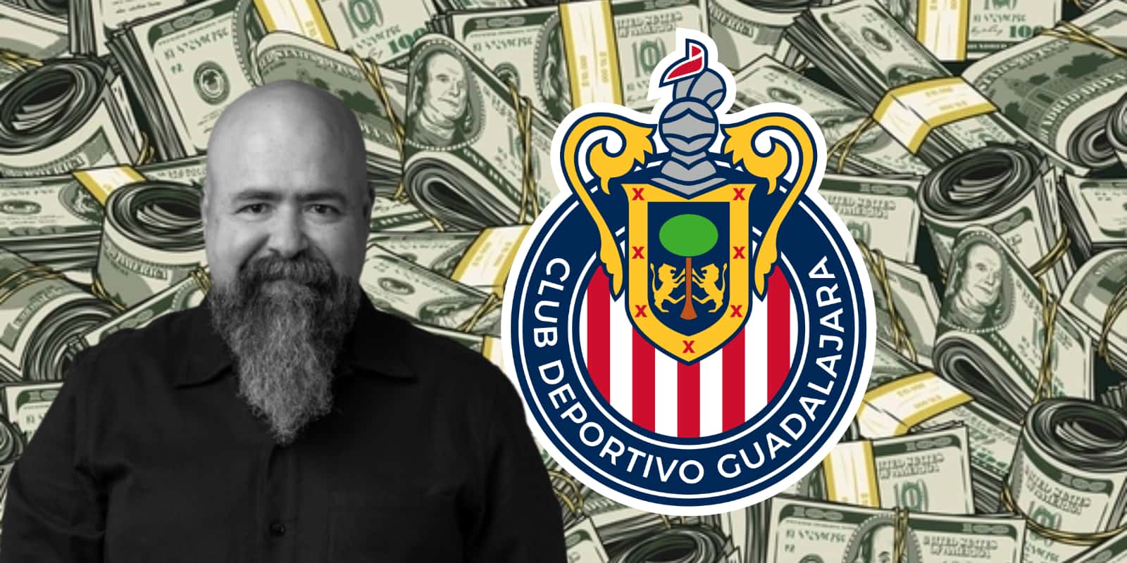 Arturo Lomelí junto al escudo de Chivas / FOTO POSITIVE LUXURY
