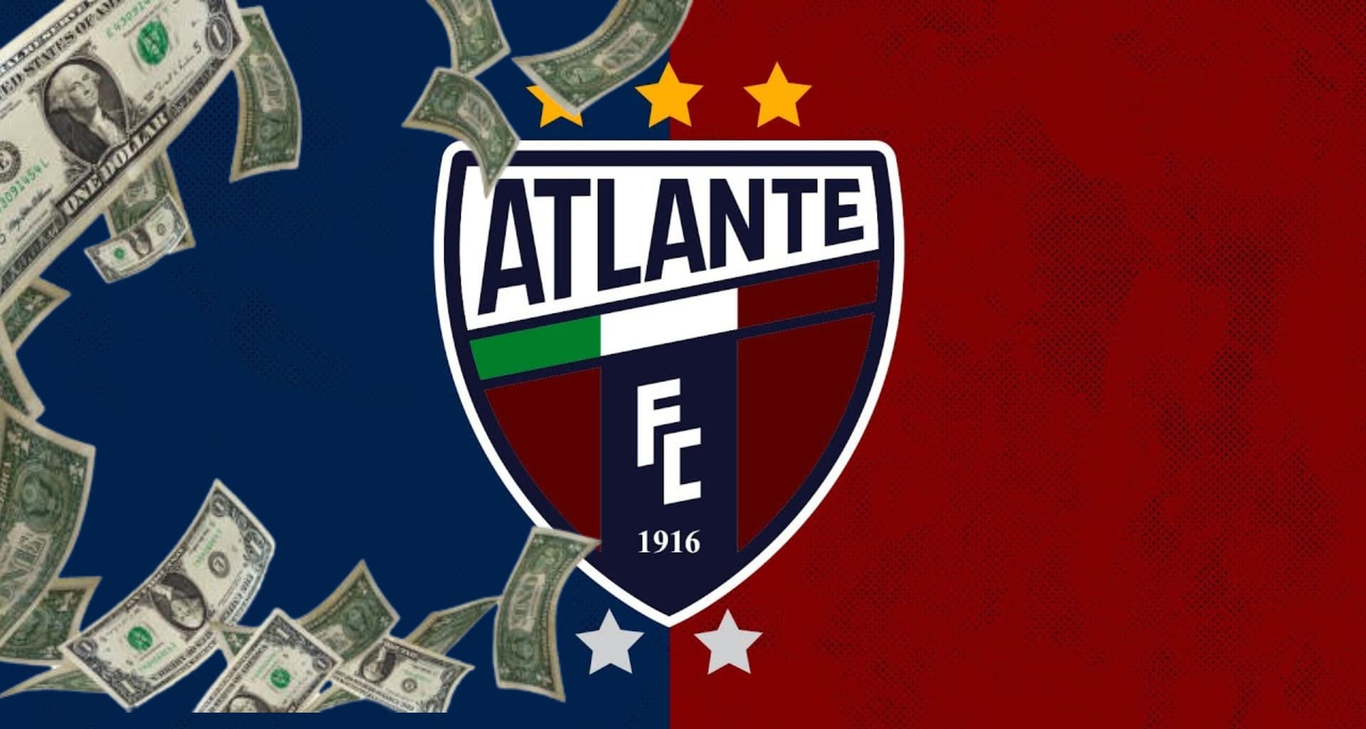 Bandera del Atlante y dinero flotando / web oficial Atlante