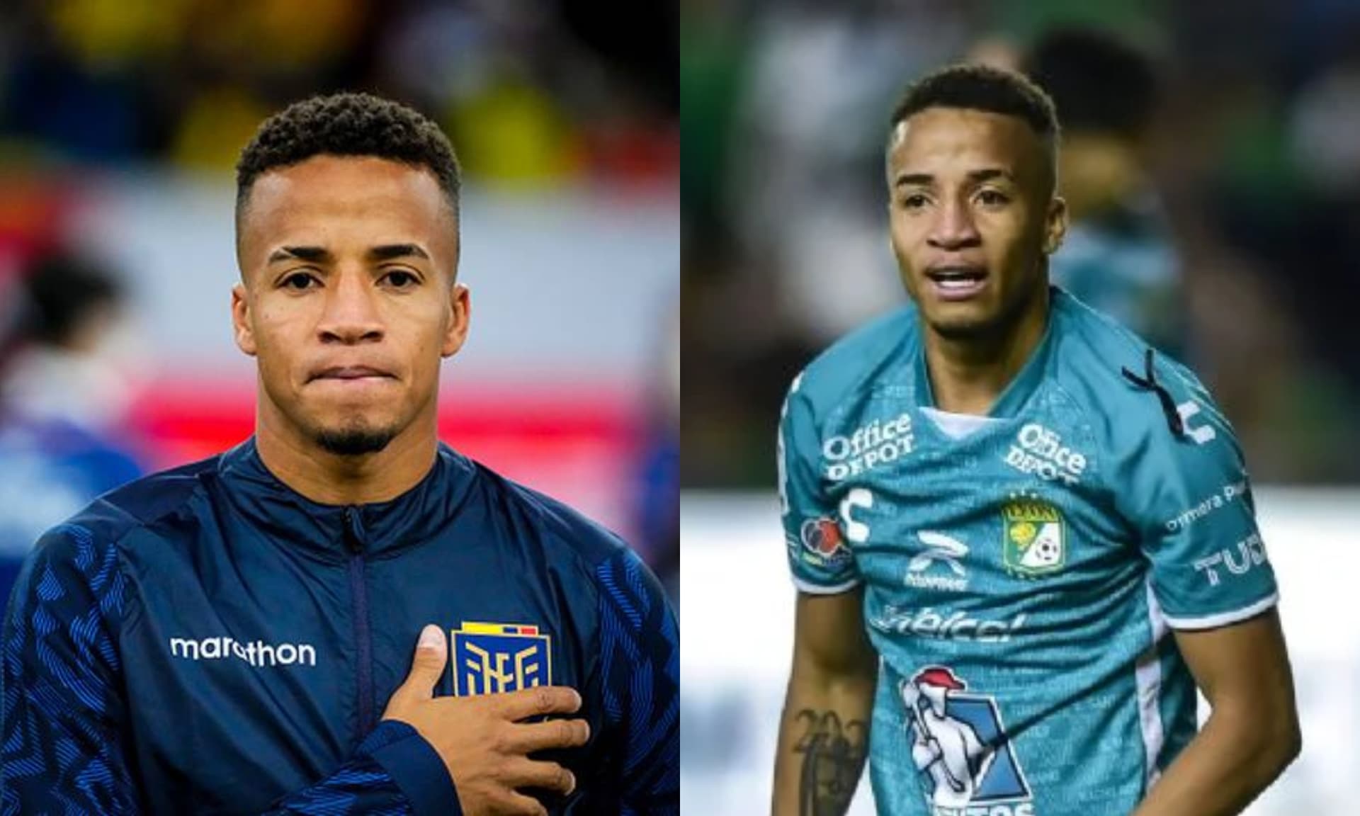 Byron Castillo en partido con Ecuador y con León (Fuente: Imago y FEF)