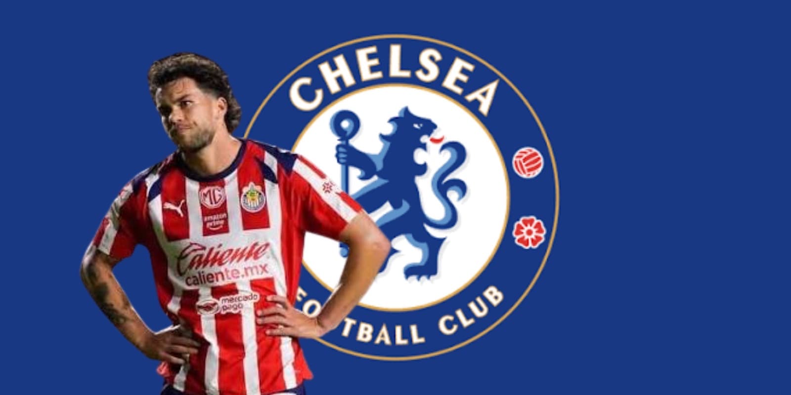 Cade Cowell junto al escudo del Chelsea / FOTO X