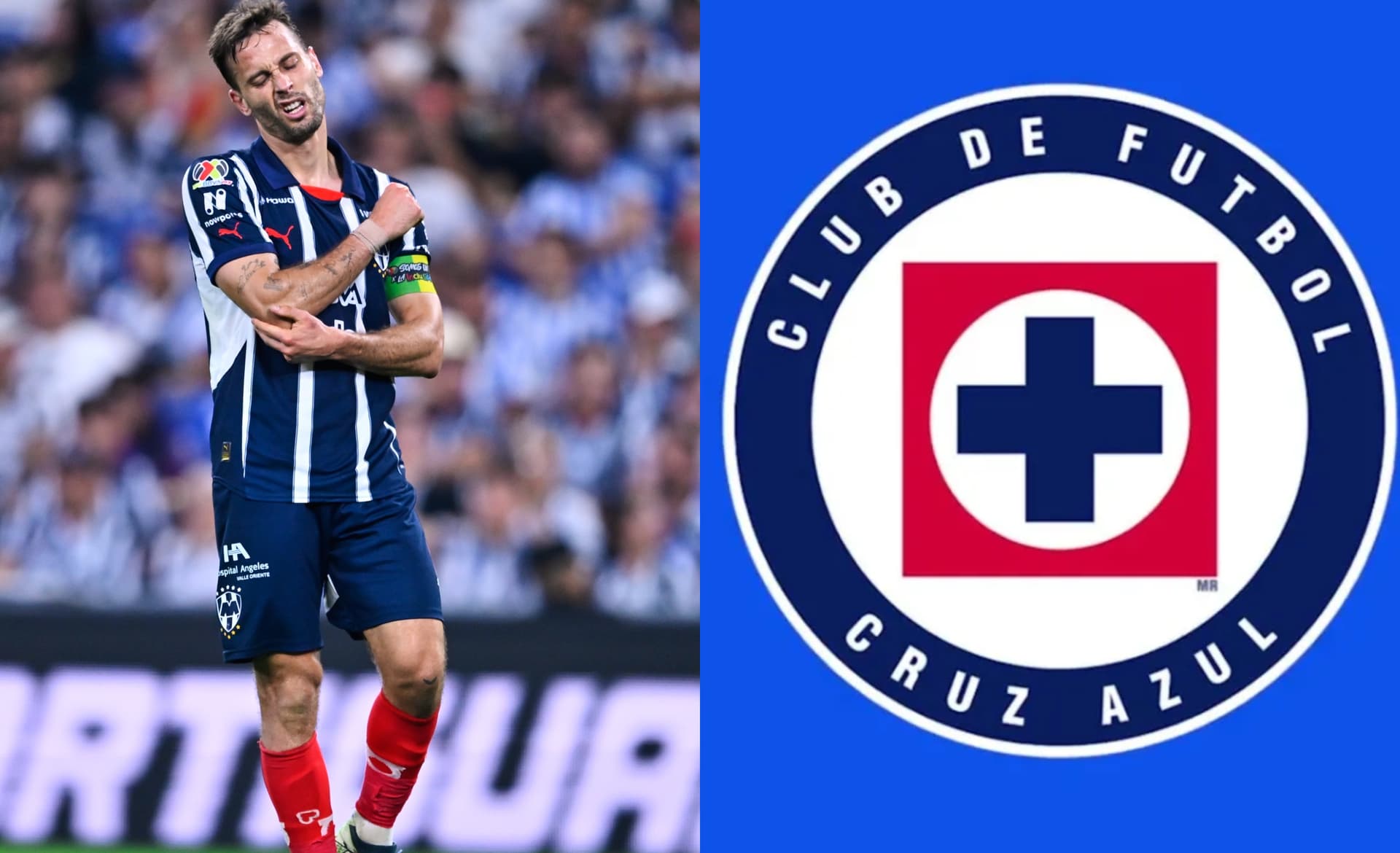 Canales se lamenta una jugada, a la derecha, el escudo de Cruz Azul (Fuente: Mexsports y Cruz Azul)