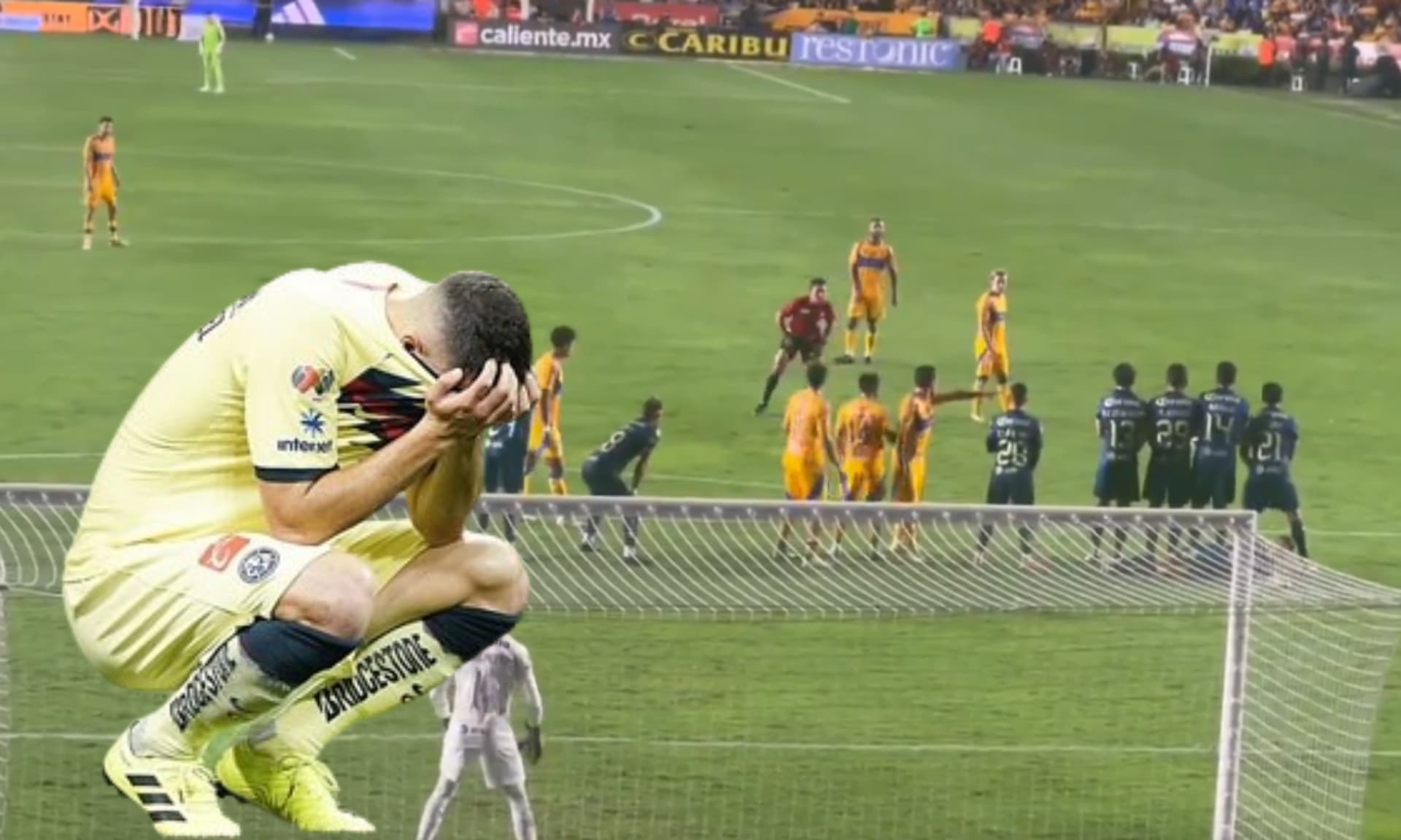 Captura del tiro libre que derivó en el gol de Tigres, en el torneo de la Liga MX (Fuente: Roberto Haz)