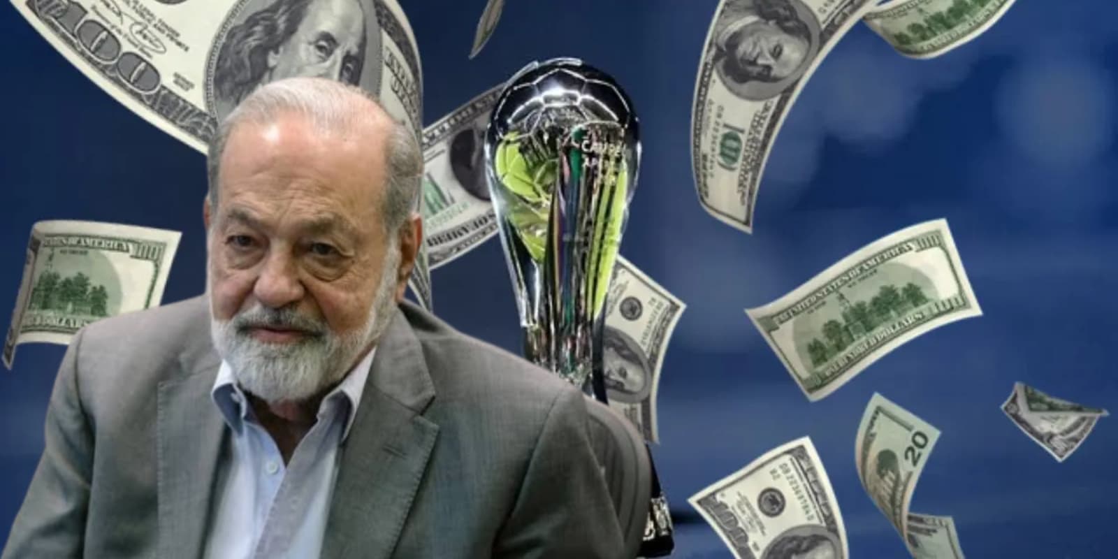 Carlos Slim junto a trofeo de la Liga MX / FOTO BLOOMBERG