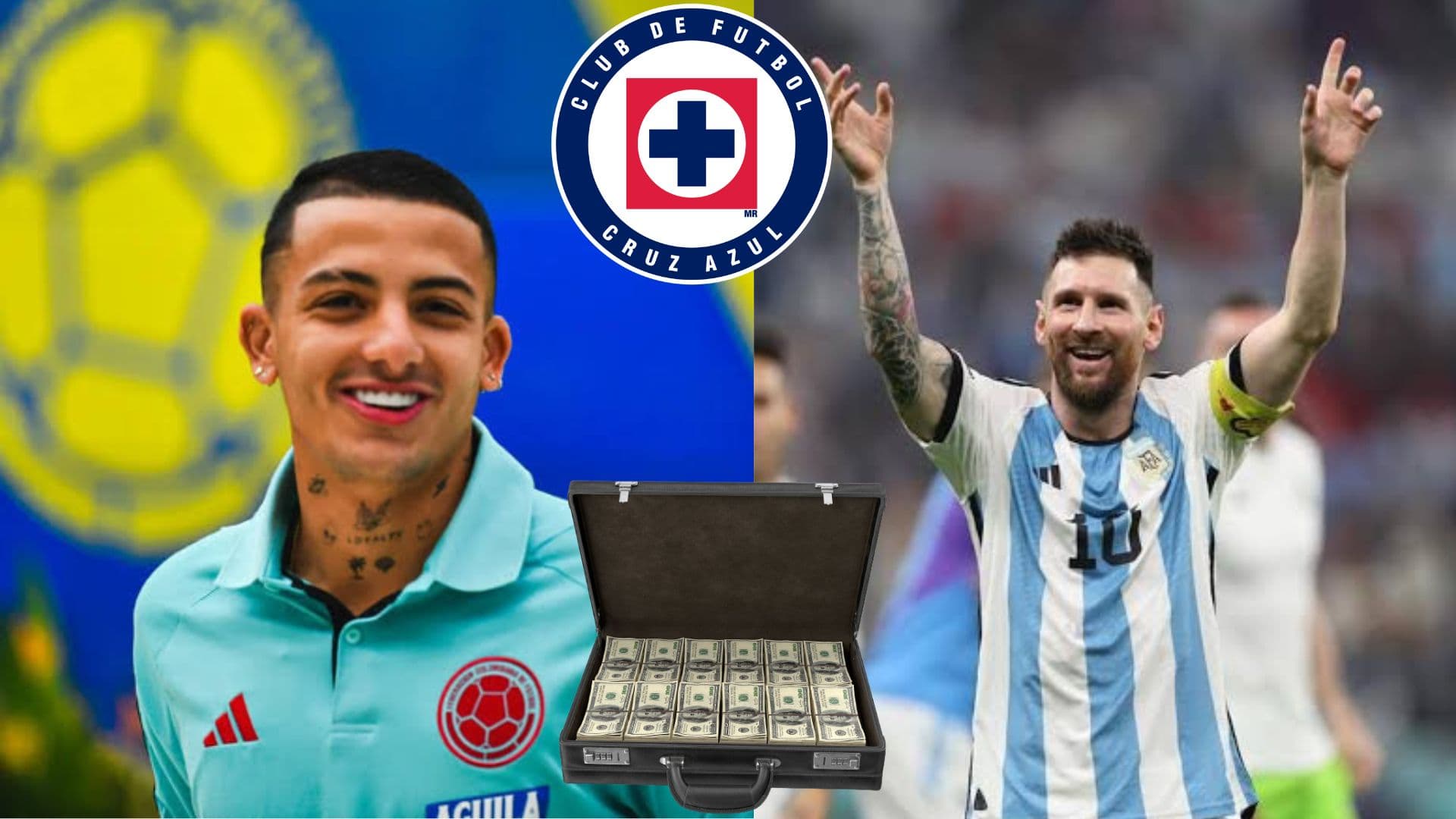 Castaño vs Messi y escudo de Cruz Azul