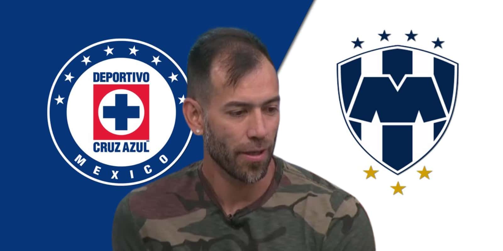 César Delgado junto a los escudos de Cruz Azul y Rayados / FOTO TUDN