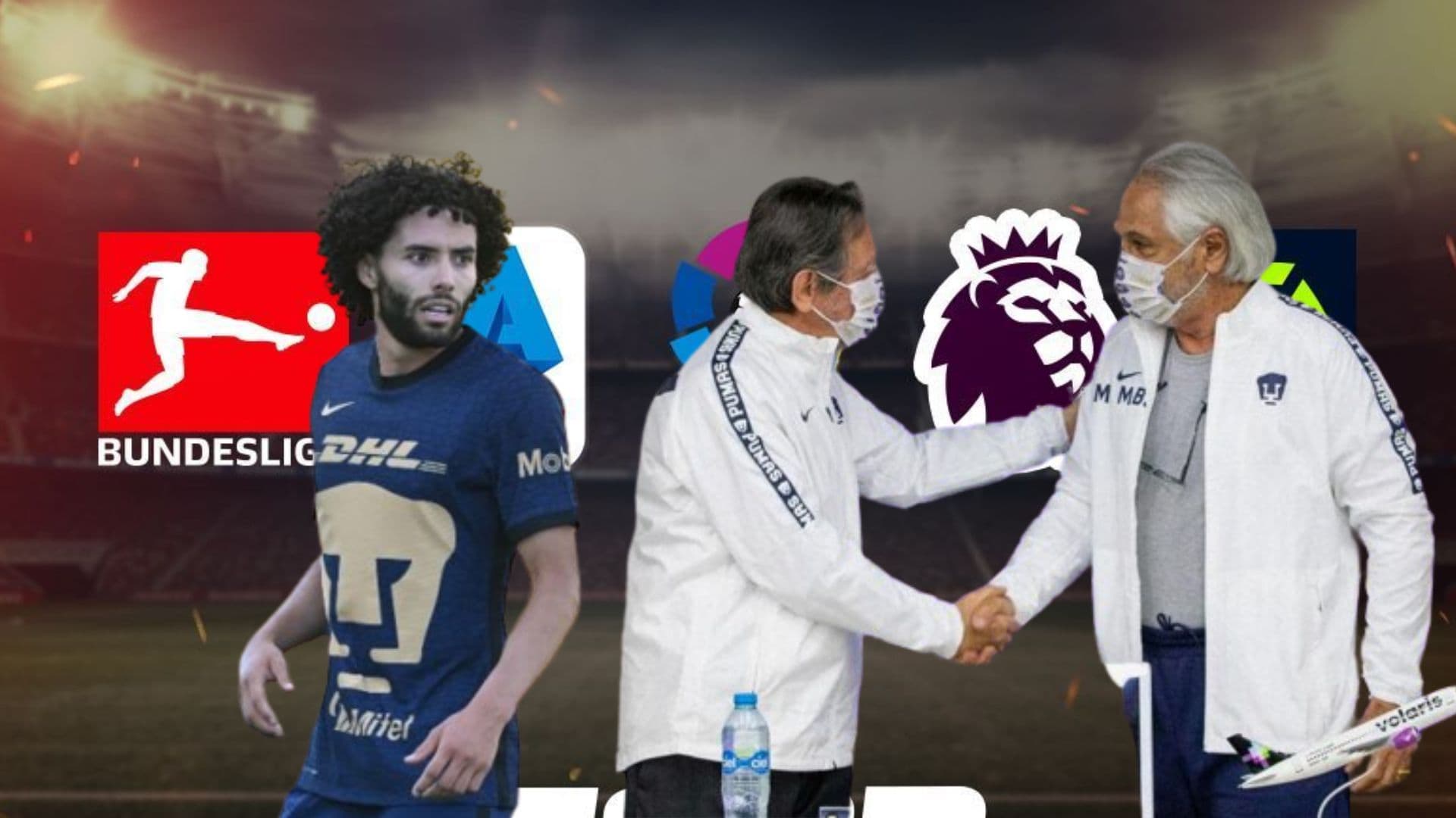 Chino Huerta con Pumas y la directiva universitaria
