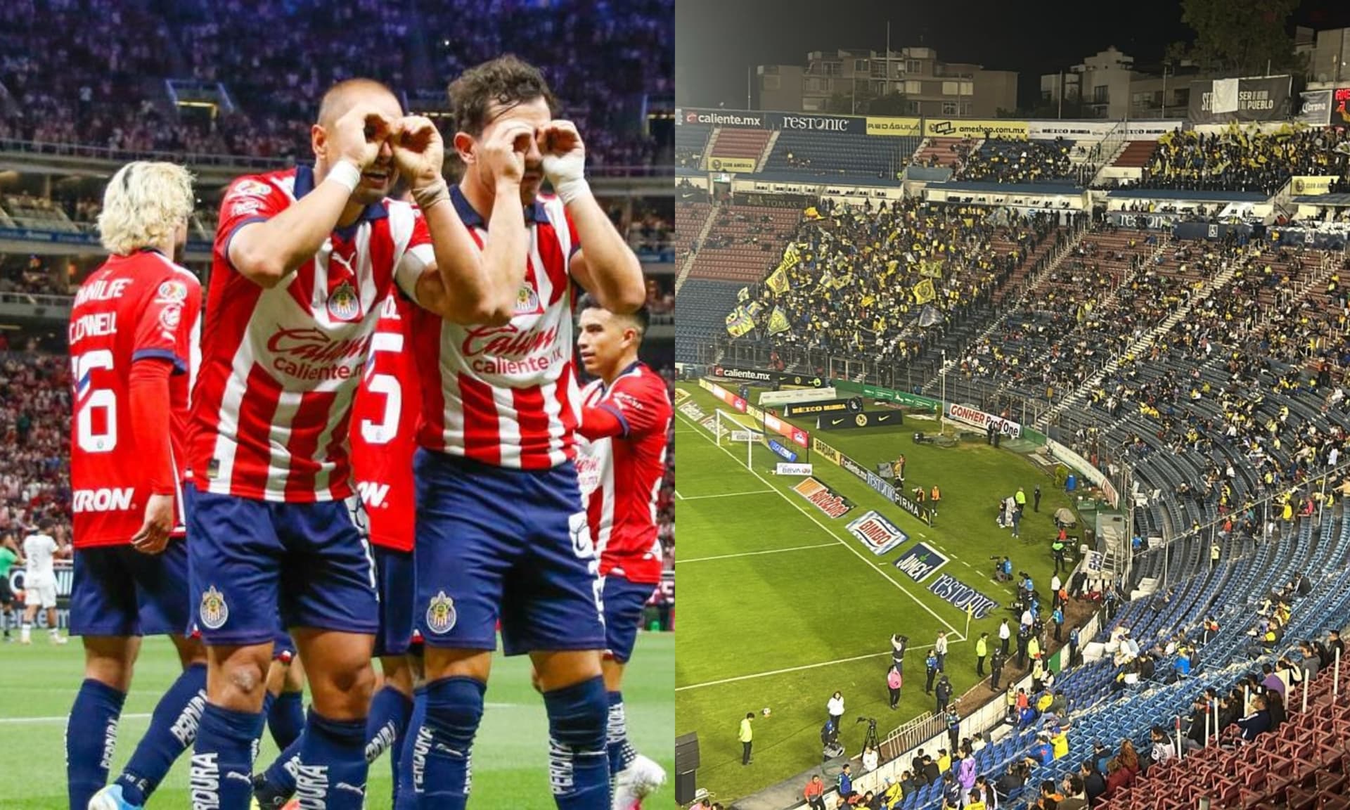 Chivas festeja gol en estadio Akron, América con estadio vacío (Fuente: Mexsports y Fernando Cevallos)