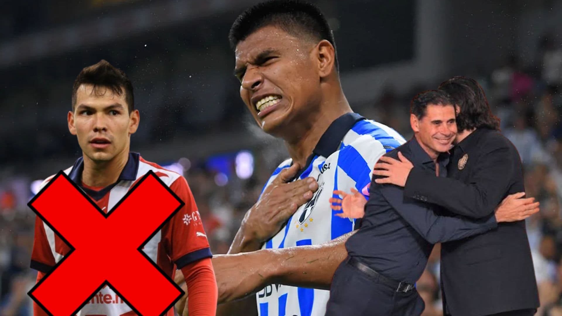 Chuky Lozano tachado, Gallardo celebrando y Hierro y Amaury abrzándose