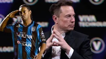 Conferencia de prensa de Elon Musk y Ronaldinho saludando / EFE