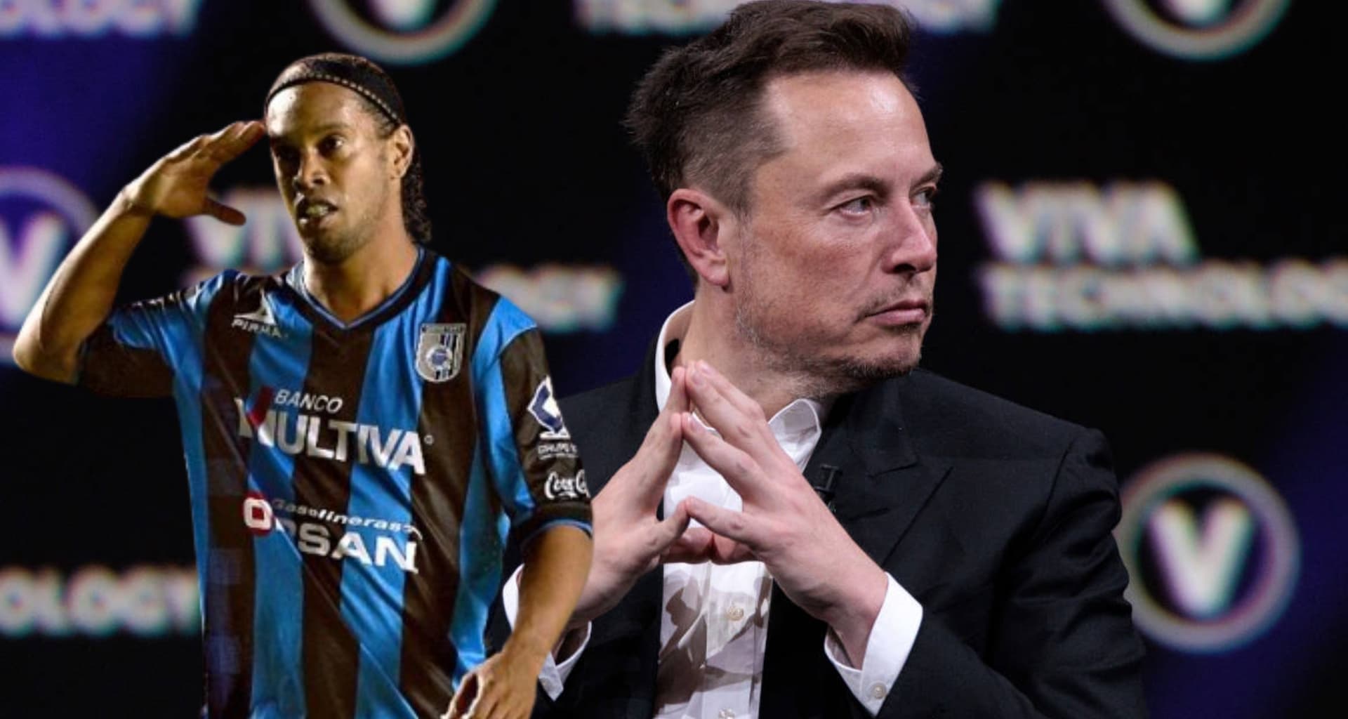 Conferencia de prensa de Elon Musk y Ronaldinho saludando / EFE